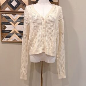 NAADAM Luxe Cashmere Blend Open Stitch Cable Knit Cardigan Sweater Ivory XS
